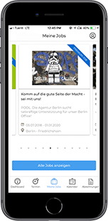 Die Funktion Meine Jobs in der MYSTAFFPILOT App, mit der Du Deinen nächsten Promotion Job suchen kannst.